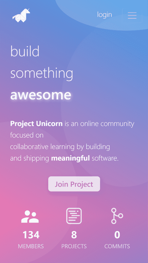 Project Unicorn app landing page